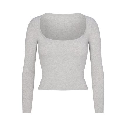 COTTON JERSEY SCOOP NECK LONG SLEEVE TOP